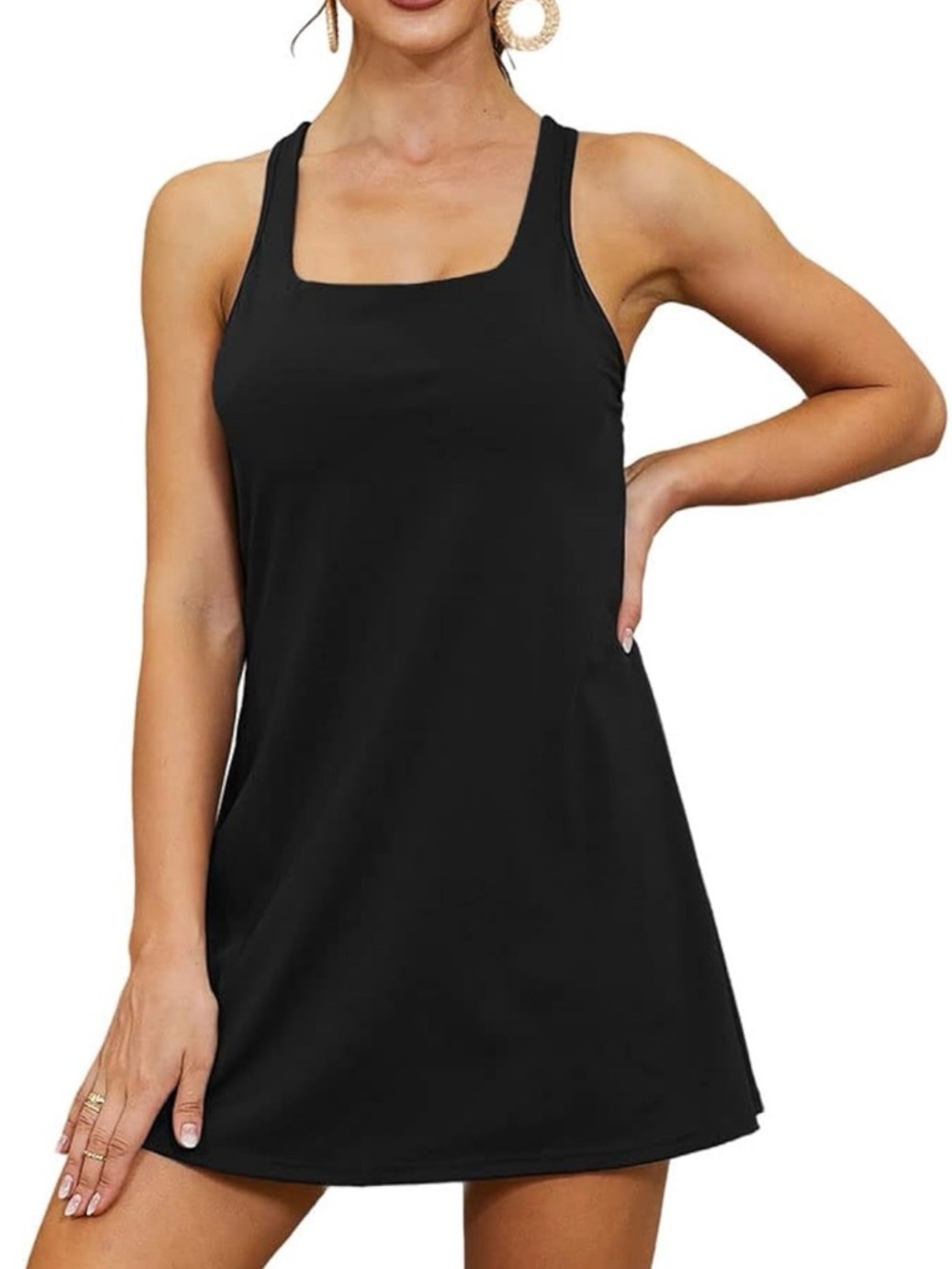 Black Square Neck Tank Dress with Shorts